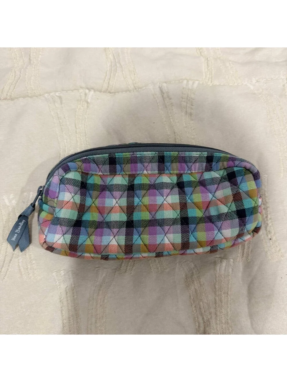 Vera Bradley Quilted Cosmetic Makeup Bag Multicolor Plaid Travel Pouch 9